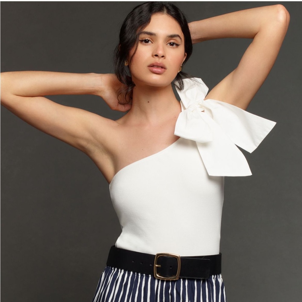 NWT Anthropologie White One-Shoulder Top with Bow